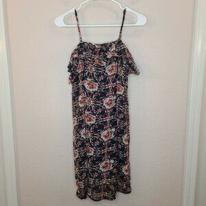 Ganji LA Dress Womens Small Navy Red Floral Print Chiffon Shift Cold Shoulder